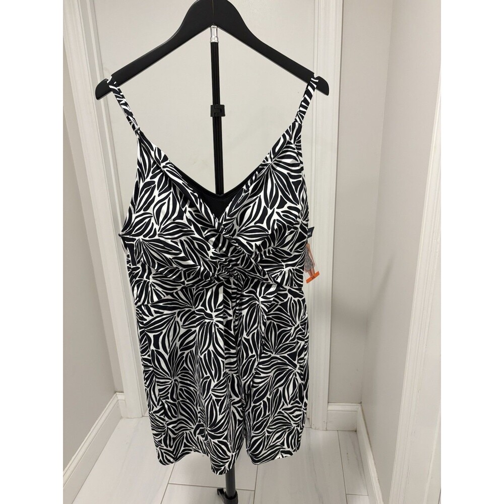 NWT Lands End Swim Dress Size XXL Print Black & White